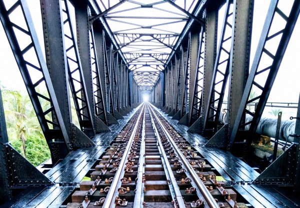 Railway on metal bridge