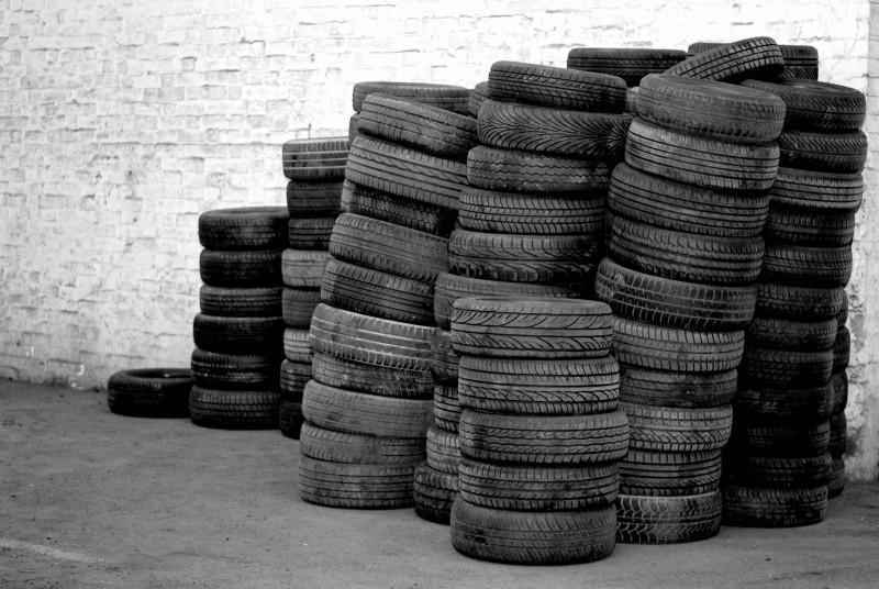 Stacks of tyres for recycling