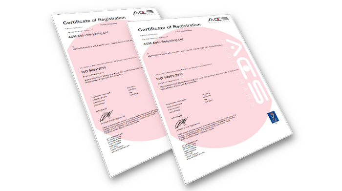 Composite of ASM Auto Recycling's ISO certificates